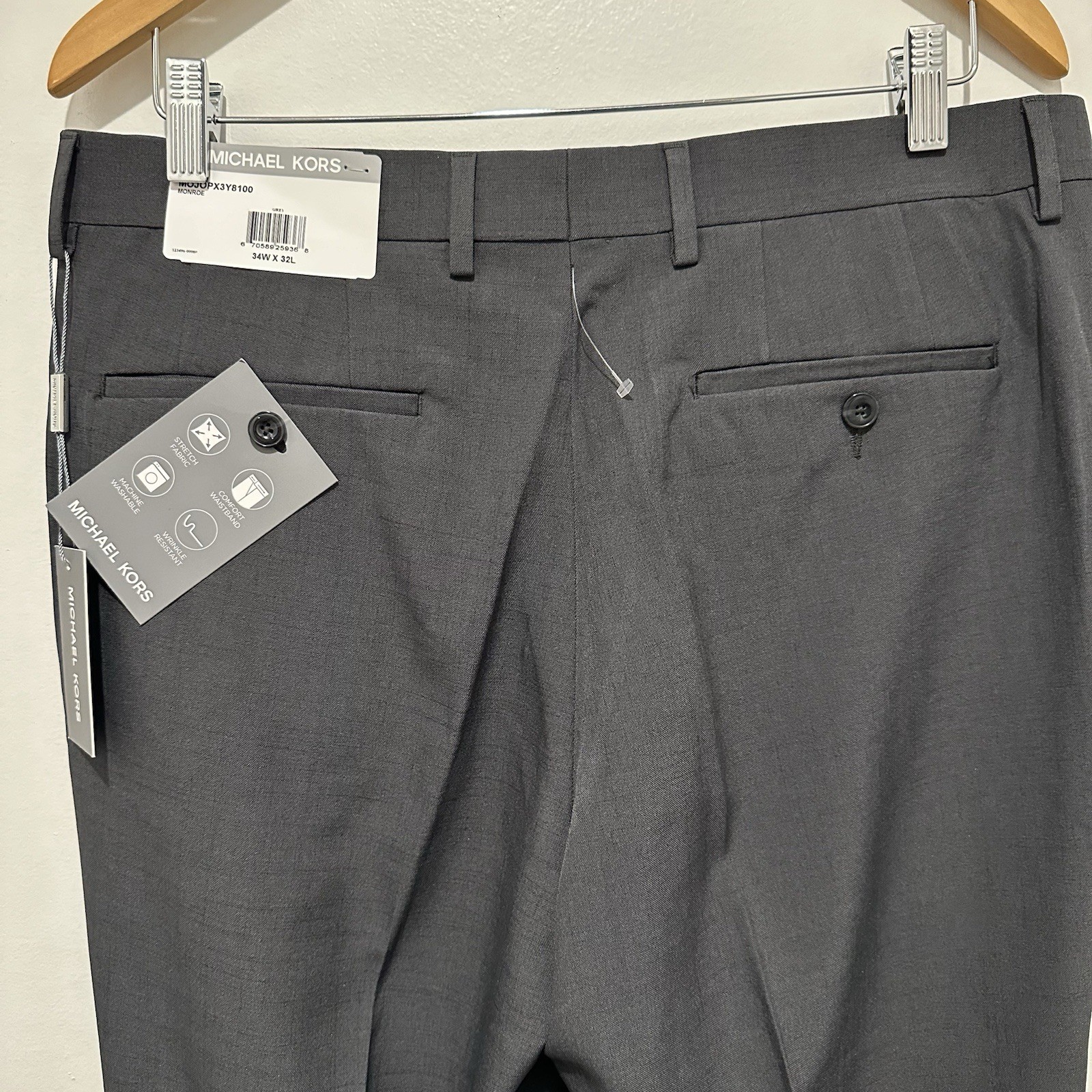 Michael Kors Men's Classic Dress Pants Monroe Grey 34W x 32L-New Tags thumbnail 5