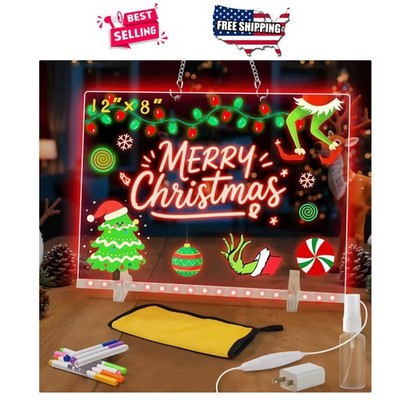 LED Writing Board 12x8 Acrylic Dry Erase 7 Color Modes with Stand & Hanging Kit