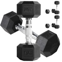 Hex Dumbbells Set 5-7.5kg Pair Ergo Hand Weights Rubber Encased Hexagonal Gym