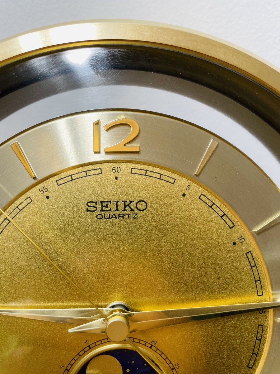Seiko Watch Moon Phase Quartz Table Clock Rare Working Gold | eBay