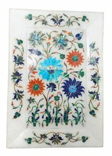 10"x7" Marble Serving Tray Pietradura Arts Floral Mosaic Inlay Art Kitchen Decor