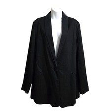 Free People Tencel Linen Blend Slouchy Single Button Blazer In Black Sz S
