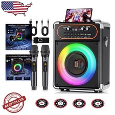 Karaoke Speaker, 2 Wireless Mics, Bluetooth 5.3, Long Battery, PA System