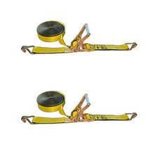2 Pack 2 X 40 Ratchet Tie Down Strap With Double J Hooks Heavy Duty - Yellow