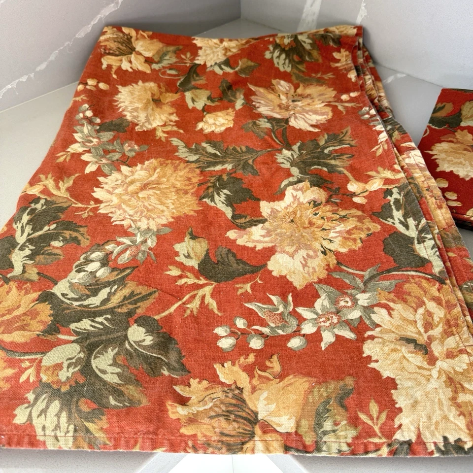 Set Of 1 Tablecloth And 4 Napkins Autumn Harvest Leaves Fall Thanksgiving Cotton - Image 3 of 4