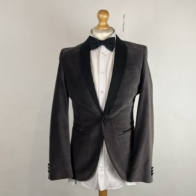 NEXT Velvet Blazer Jacket Men's Size 38R Grey Tuxedo Evening Wear Slim Fit