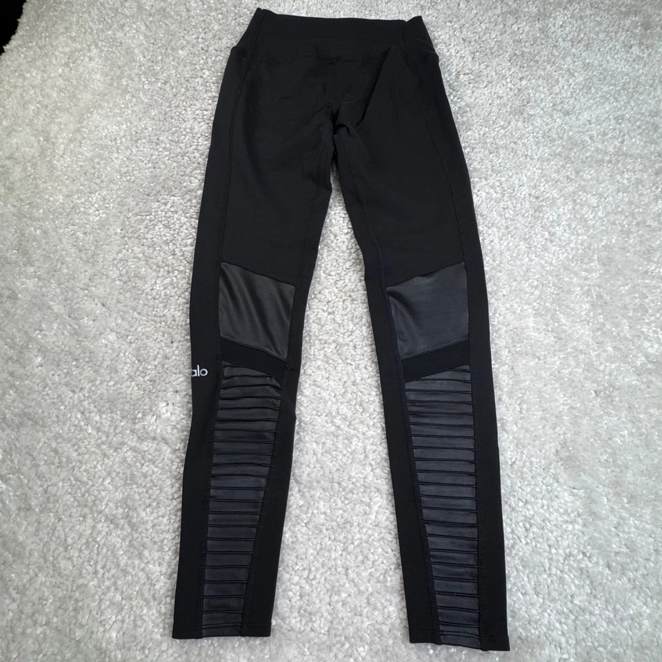 Legging ALO Cintura Alta Mixto Moto Imitación Cuero Malla Negro Mujer Pequeño Foto 2 de 4