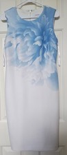 CALVIN KLEIN White with Blue Floral Design Midi Dress Excellent Condition Size 6