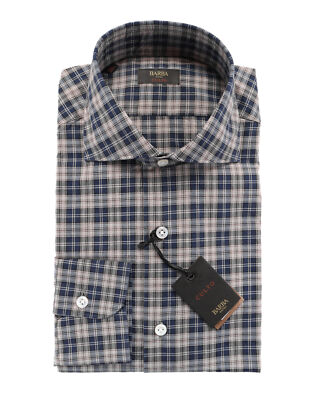 NWT BARBA Napoli DRESS SHIRT Culto grey blue check handmade 39 15 1/2