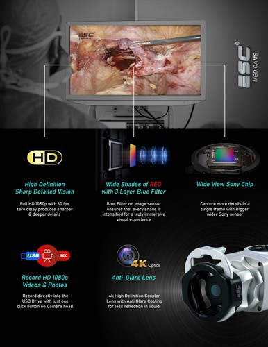 ESC Medicams Full HD Laparoscopic Camera with 120W Cold LED Light Source - Picture 2 of 12