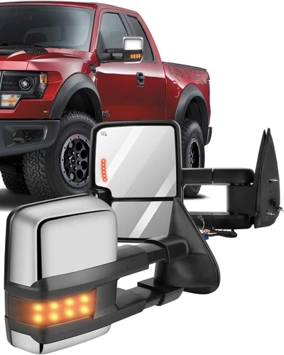 Pair Chrome Tow Mirrors for 2003-06 Chevy Silverado, Suburban, GMC Power Heated