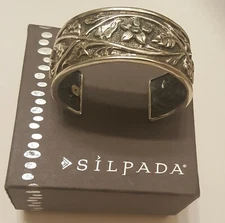 SILPADA B1475 STERLING Silver Oxidized Floral CUFF BRACELET