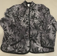 Coldwater Creek Black Jacquard Floral Jacket M Medium Rayon Blend Dressy