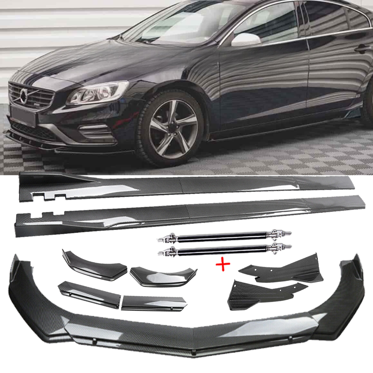 Carbon Fiber Front Bumper Lip Chin Spoiler for Volvo S40 S60 V40 V60 V70