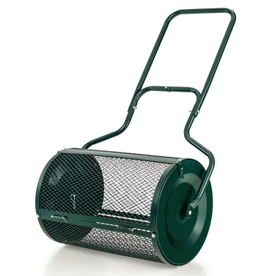 27'' Compost Spreader Peat Moss Spreader Heavy Duty Garden Metal Mesh Roller