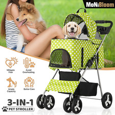 4 Wheels Pet Stroller Portable Dog Stroller Removable Travel Carrier Cup Holder