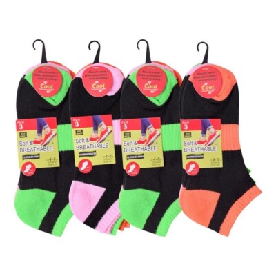 Damen-Sneaker-Socken neon gepolsterte Sohle Laufen Sport Sportbekleidung 4-6,5 UK