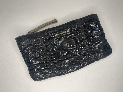 Michael Kors Black Snakeskin Faux Leather Wristlet Handbag Purse Small Bag 