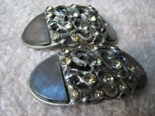 Vintage MUSI Metal Mother of Pearl Shoe Clips