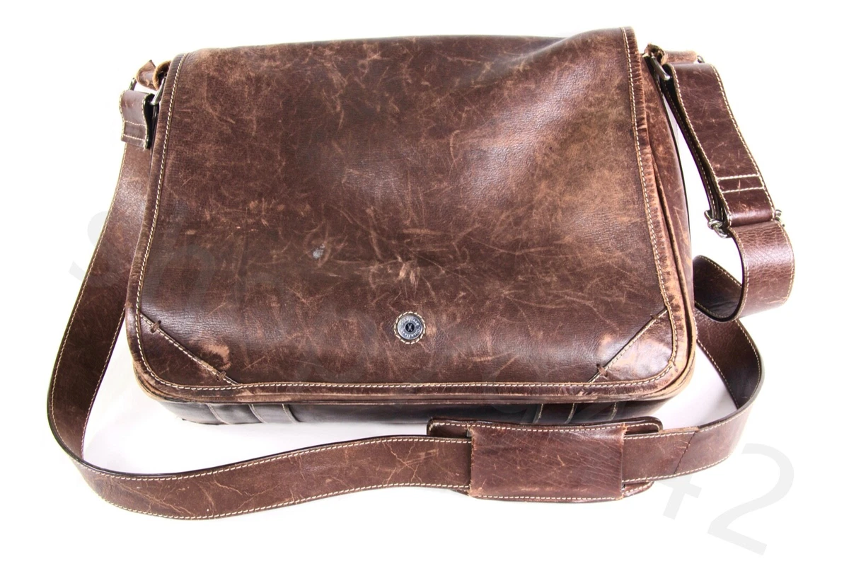 COLE HAAN Brown Leather & Suede Magnetic Messenger Bag Padded Shoulder  Strap