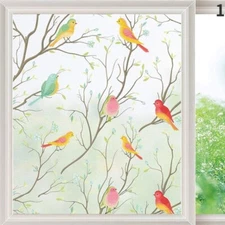 2PCS Stained Glass Stickers Static Cling Bird Flower Window Film Room Decoration