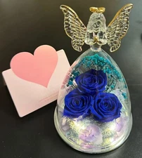 Mothers Day Mom Gift for her, Preserved Real Flower Rose in Large Glass Angel...