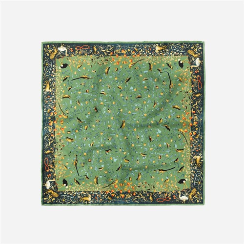 Twill Silk Scarf Woman Floral Bird Painting Square Scarves - Picture 7 of 7