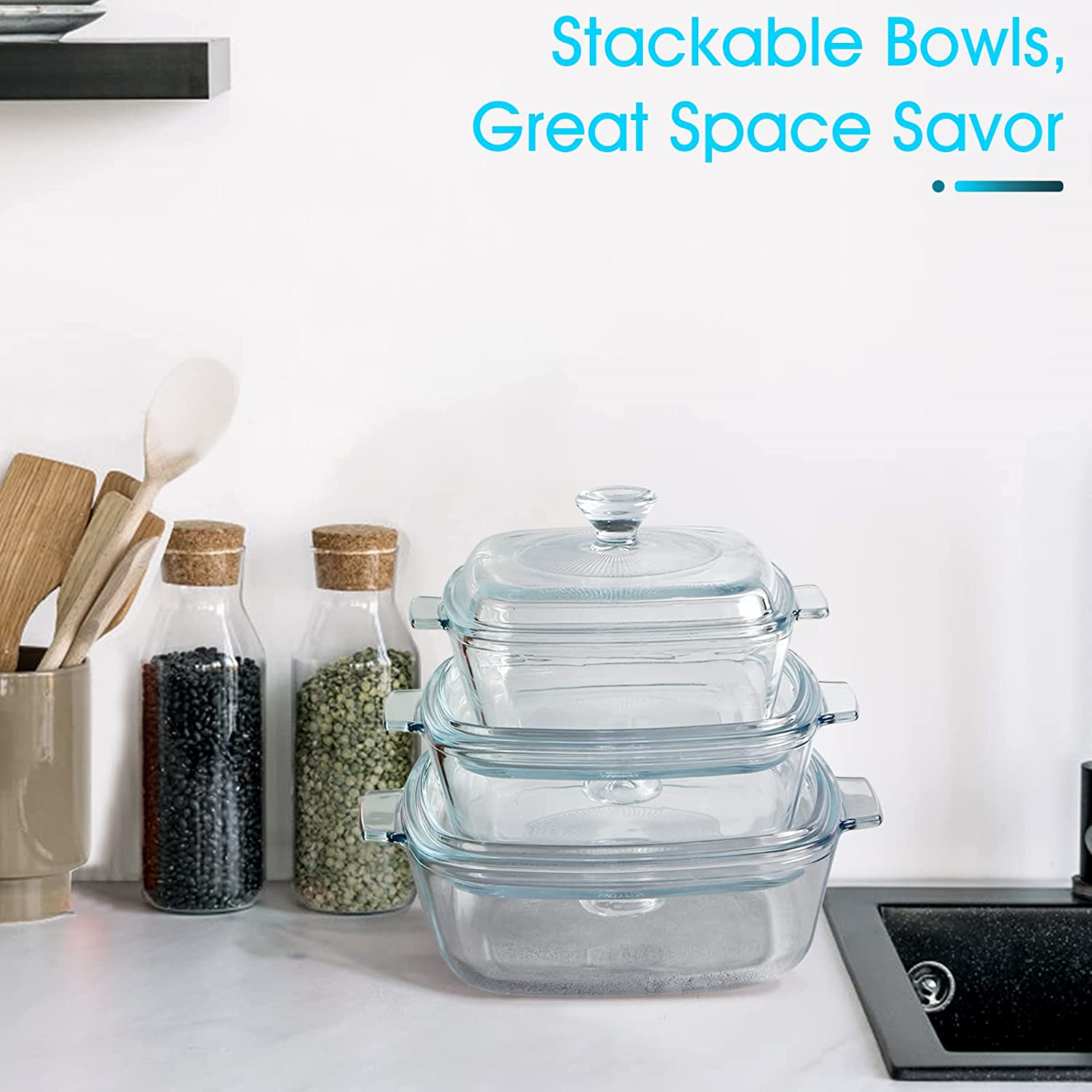 NUTRIUPS Square Casserole Dish with Lid Oven Safe Covered Glass