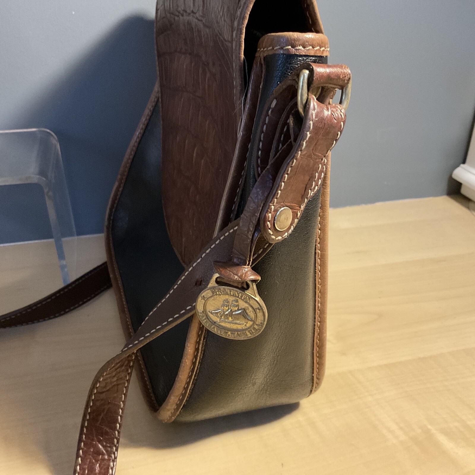 Brahmin Black & Brown Leather Croc Print Crossbody Bag Handbag eBay