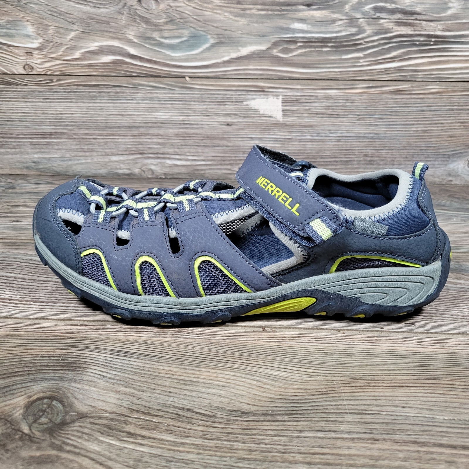 Scarpe Merrell ragazzo taglia 7 M pelle ML B Hydro H20 sandali escursionisti sportivi blu navy lime