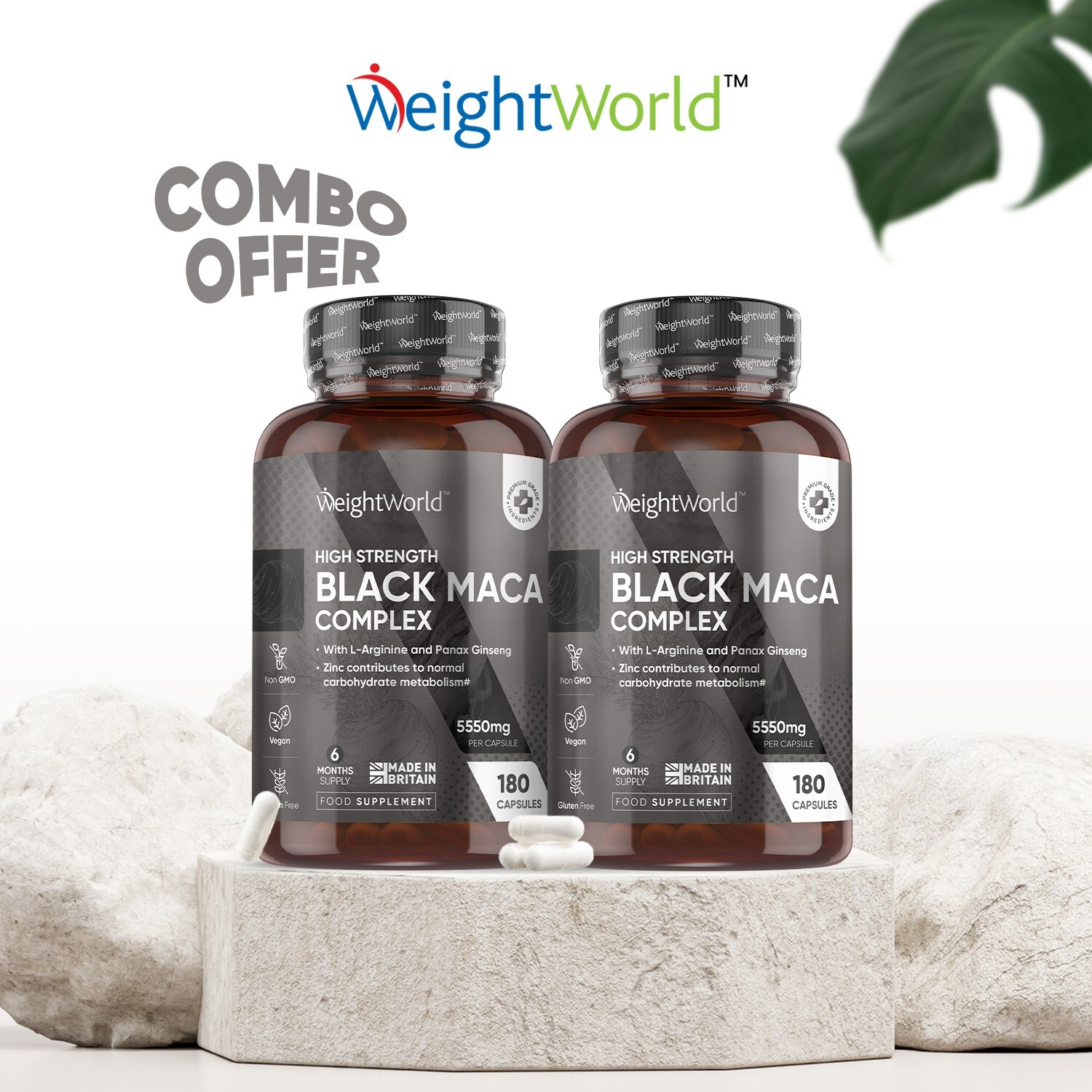 Black Maca - 180 Capsules - 5550mg high dose - Zinc Ginseng L Arginine - Vegan