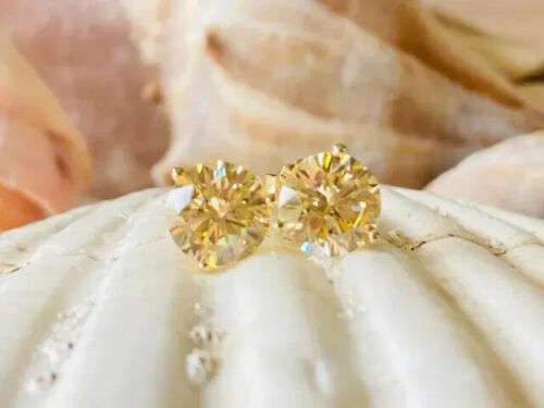 4Ct Round Canary Lab Created Yellow Citrine Earring Stud 14K Yellow Gold Plated - Picture 1 of 6