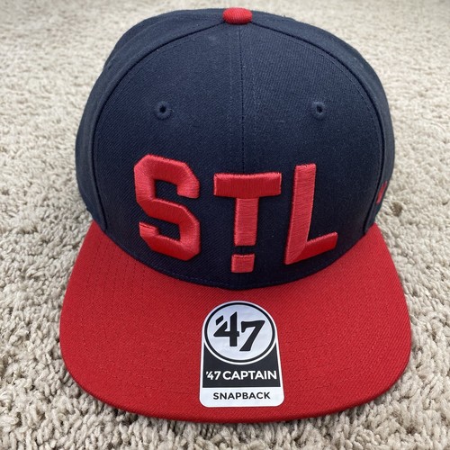 St Louis Cardinals Hat 47 Captain Snapback Navy Red STL Coop Shot Collection Cap - Picture 2 of 8