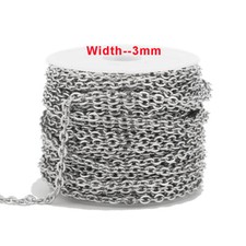 Stainless Steel 3mm Width Chains Link Rolo Cable Chains Findings 10 Meters/lot