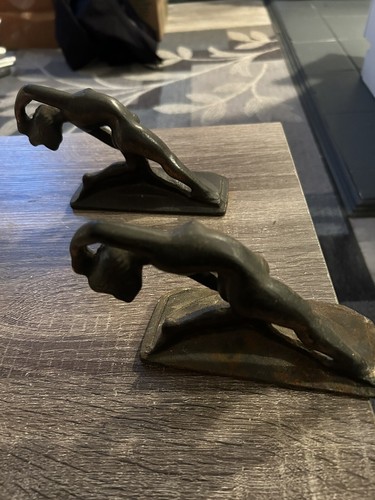 Antique pair of Art Deco Nouveau Nude Cast Iron Bronze Copper Finish Bookends - Picture 6 of 9