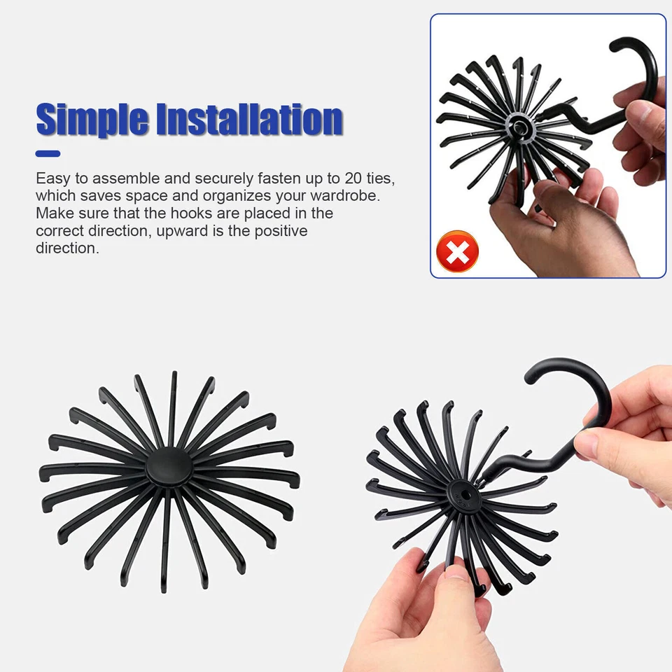 6X Neck Tie Rack 360° Rotatable Hook Hanger Organizer Scarf Belt Storage Holder - Image 3 of 4