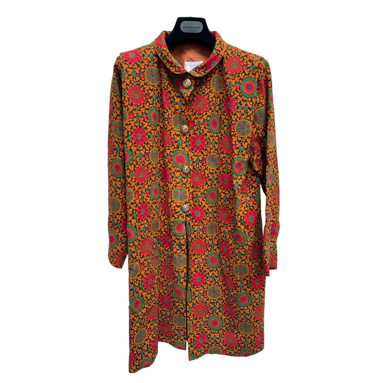 Cappotto stampato marocchino marrone Yves Saint Laurent Paris vintage inverno 1992 taglia