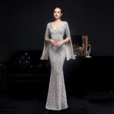 Elegant Sequin Banquet Slim Fish Tail Party Annual Meeting Evening Gown Dress 