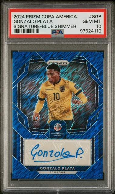 Gonzalo Plata 2024 Panini Prizm Copa Signature Blue Shimmer PSA 10 GEM Ecuador