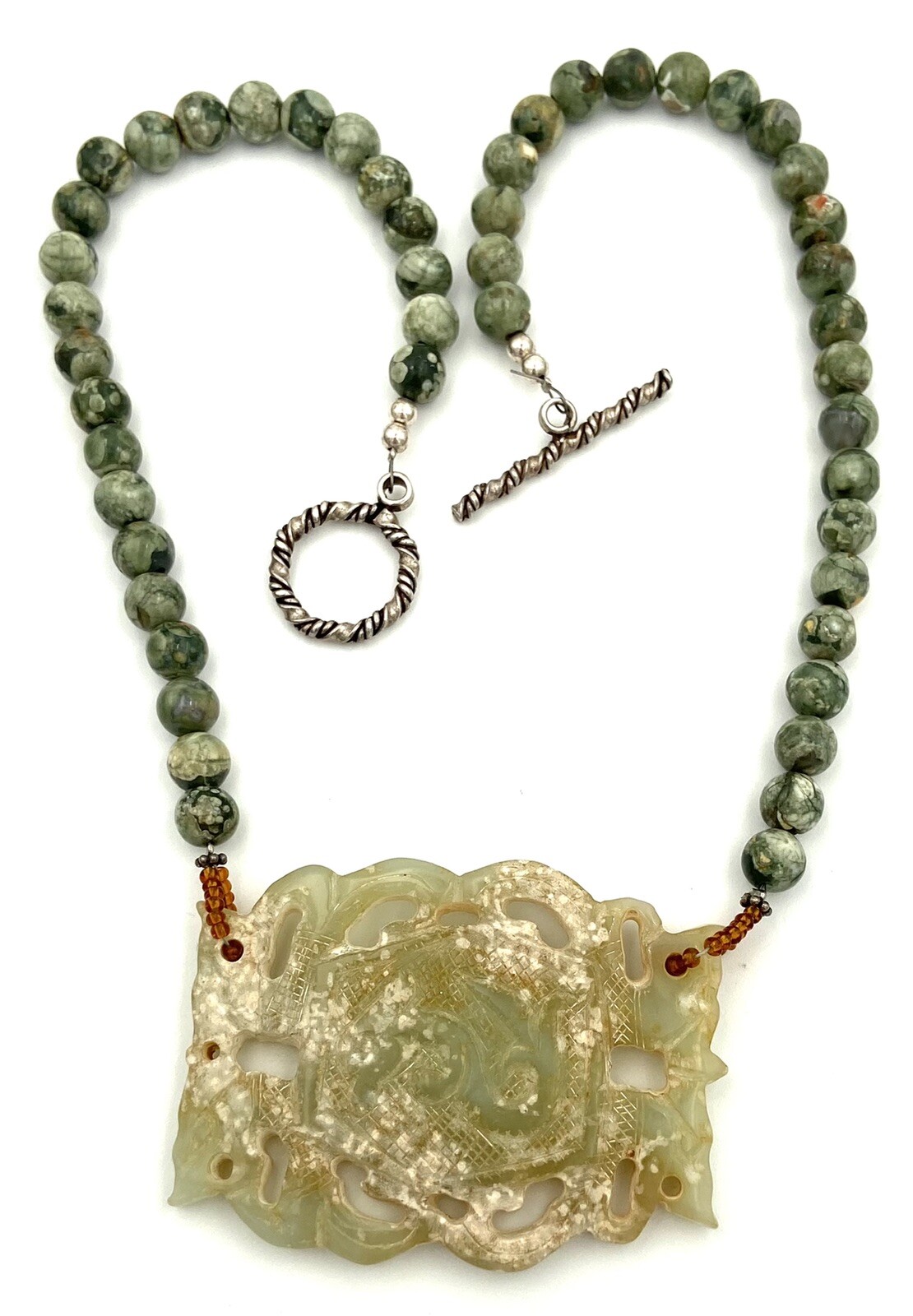 Unique Artisan Jade Pendant Statement Beaded Neck… - image 2