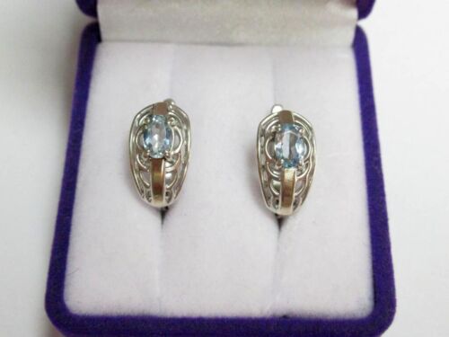 Vintage Russian Earrings Sterling Silver 925 Gold 375 9K ,Women's Jewelry 3.62gr - Picture 1 of 8
