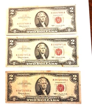 3 notes-Fr#1513 -1963 $2.Red Seal