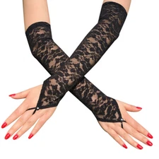 Womens Sexy Gloves Fingerless Lace Mesh Fishnet Long Gloves Party Fancy Dress⊥