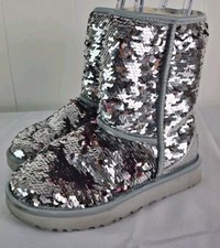 UGG CLASSIC SHORT SEQUIN WOMEN BOOTS SLIVER COMBO Sz US 5 1094982 F19918J Note 