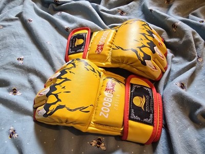 ZooBoo MMA Handschuhe Halbfinger Sparring Boxen Trainingshandschuhe Drache gold rot sehr guter Zustand