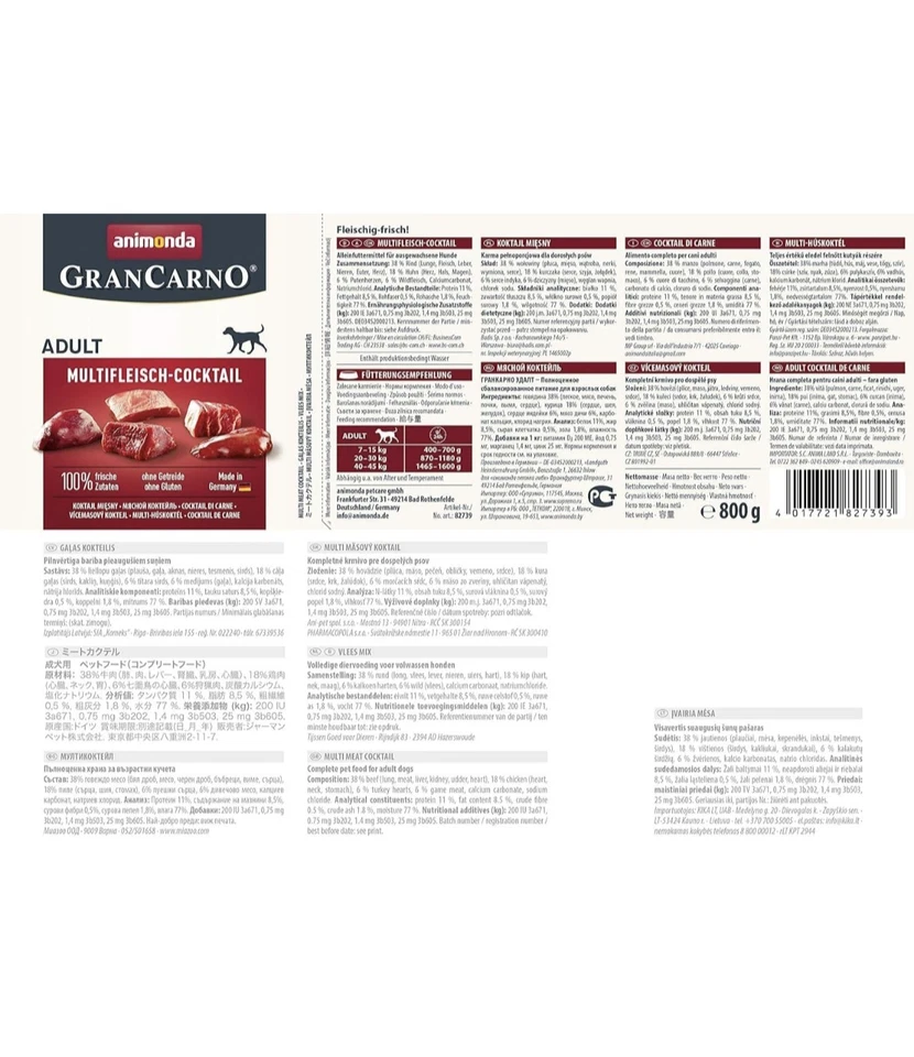 Animonda GranCarno Adult Dog Food, Wet Food for Multi Meat Cocktail, 6 x 800 g - Bild 3 von 4