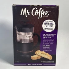 Mr Coffee French Press 32 oz 946 ml Black Glass Stainless Steel Scoop #60264.01