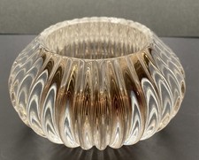 Candle Holder Ribbed Heavy Glass Candle/Votive Holder Clear w/Cocoa