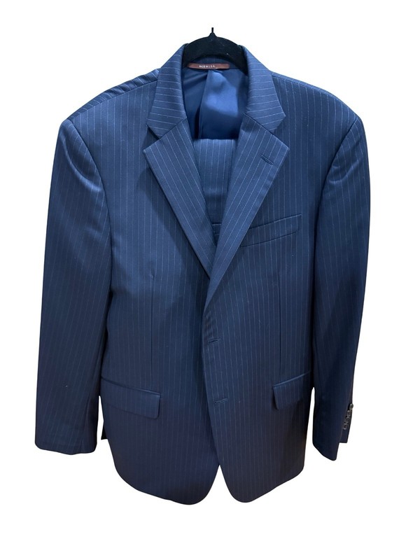 Hickey Freeman Mens 42 Short Navy Pinstripe Suit Loro Piana Super 150s Wool USA