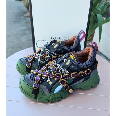 【非売品】 GUCCI オブジェクト GUCCI Flashtrek Sega Mesh Suede Removeable Crystals Chunky
